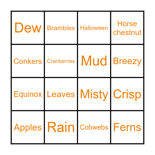 Autumn Themed Virtual Bingo Card
