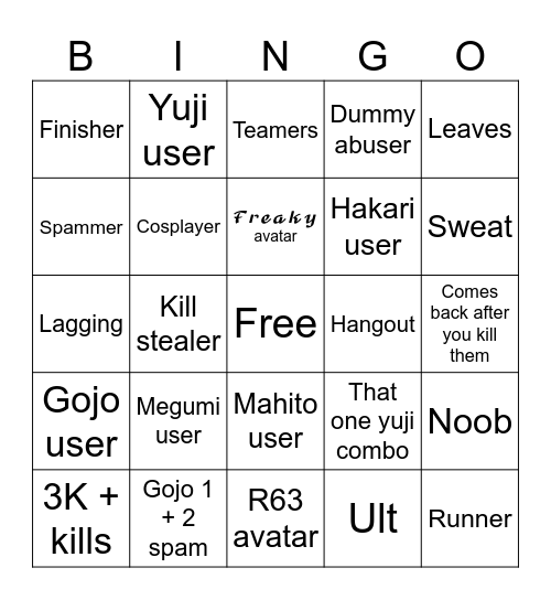 Jujutsu shenanigans bingo Card