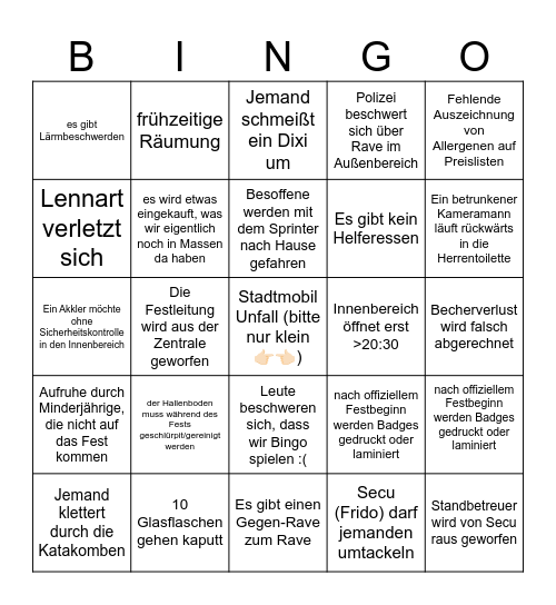 Katastrophen Bingo Card