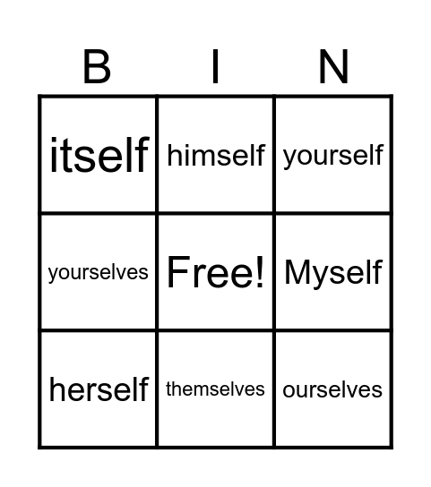 Reflexive pronouns Bingo Card