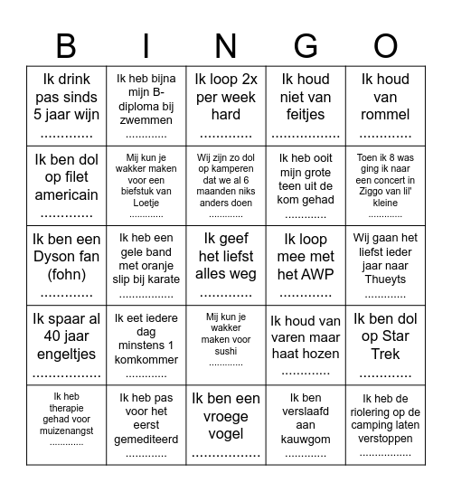 Zoek de juiste persoon bij het feitje & win Bingo Card