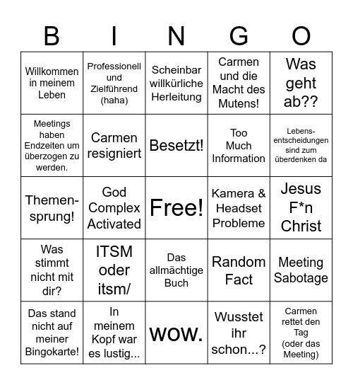 Chaos Bingo Card