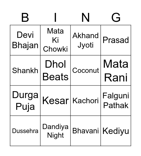 Navratri Bingo Card