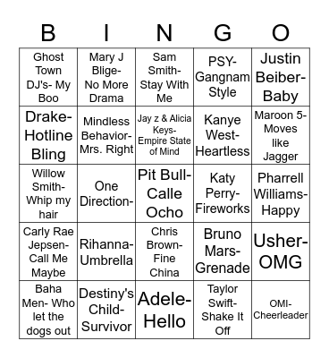 Musical Bingo Card