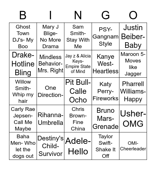 Musical Bingo Card