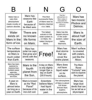 MARS BINGO Card