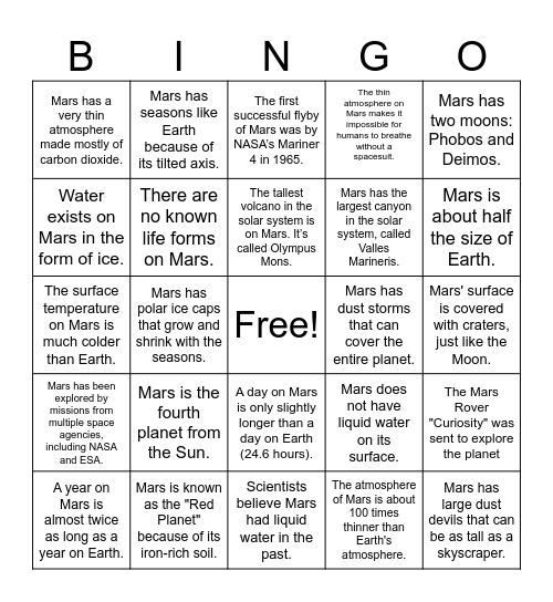 MARS BINGO Card