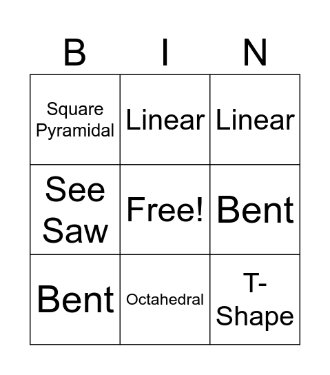 VSEPR Bingo Card