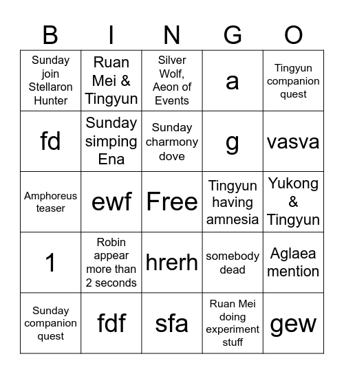 HSR 2.7 BINGO Card