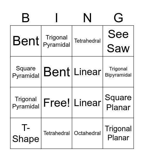 VSEPR Bingo Card