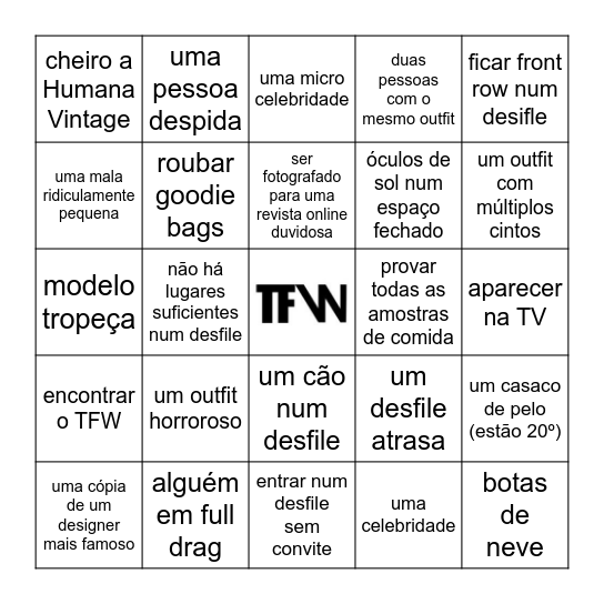 Bingo Fashion Weak Bingo Card