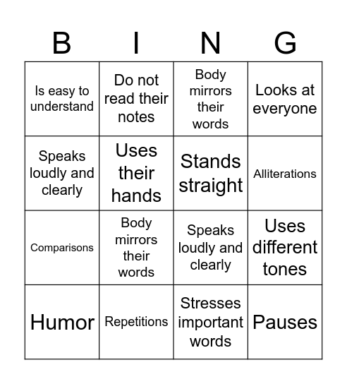 Name: Bingo Card