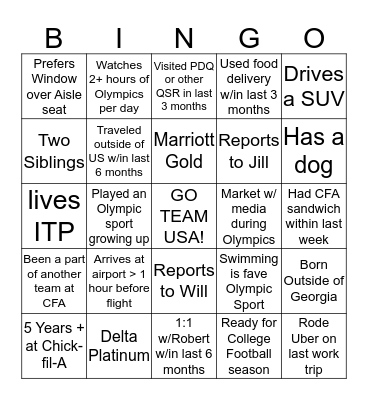 MHC team BINGO! Bingo Card