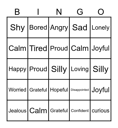 E M O T I O N Bingo Card