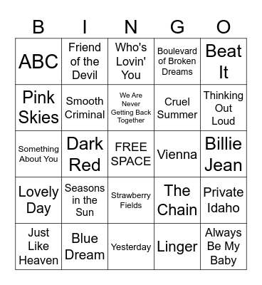 Block 4 Odd Song Bingo 10/11 Bingo Card