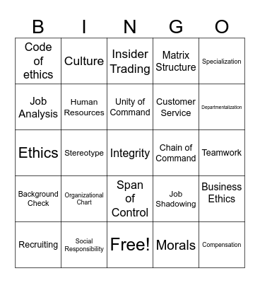 Organizing/Staffing Binger Bingo Card