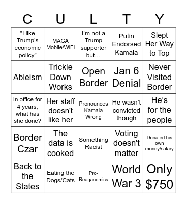 MAGA Spiel, TikTok Live Edition Bingo Card