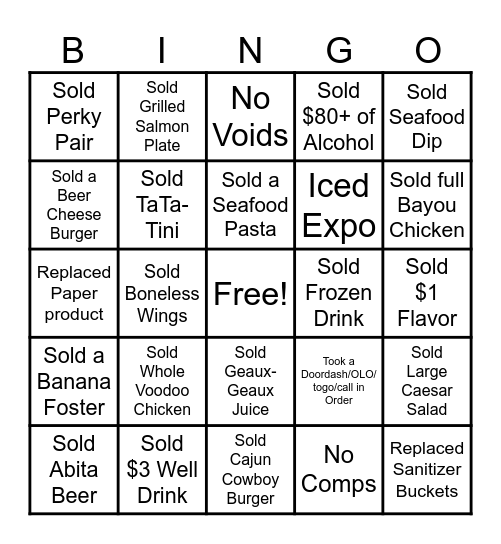 Cajun Steamer Bingo Card