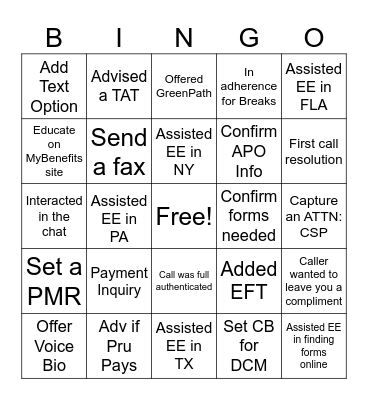 Customer Service Week Bingo Card