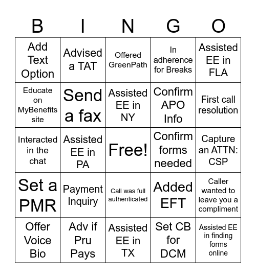 Customer Service Week Bingo Card