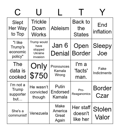 MAGA Spiel, TikTok Live Edition Bingo Card