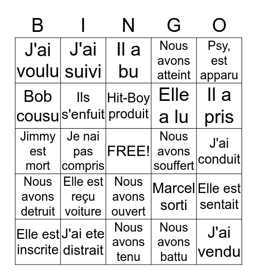 Passé composé et Imparfait Bingo  Bingo Card
