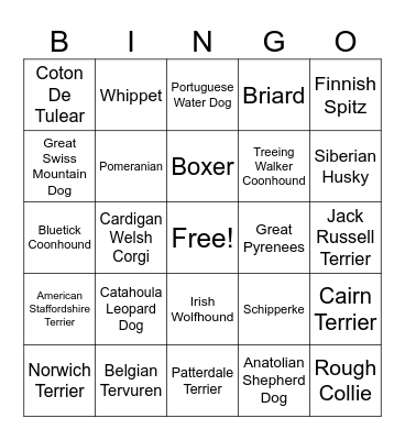 Dog Breeds Bingo Card