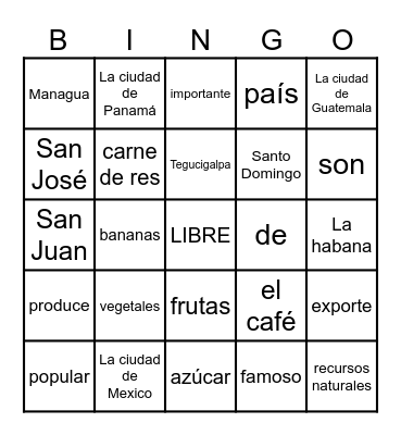 Info de Centroamerica Bingo Card