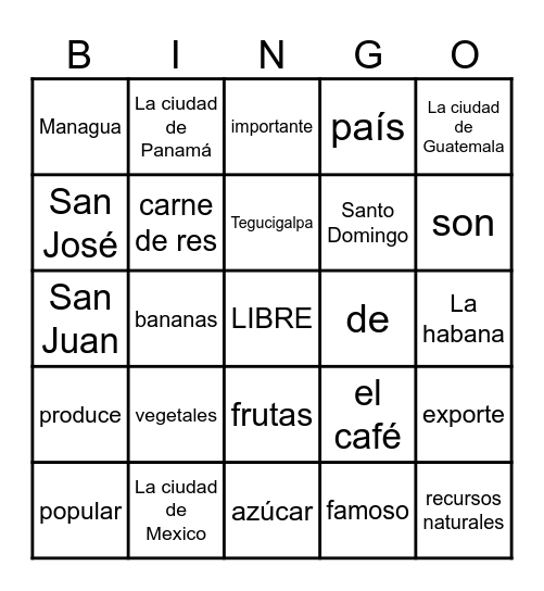 Info de Centroamerica Bingo Card