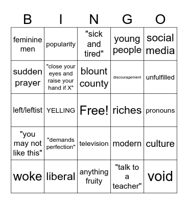 bimgo Bingo Card