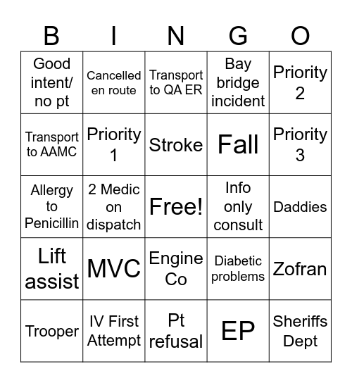 EMS Bingo Card