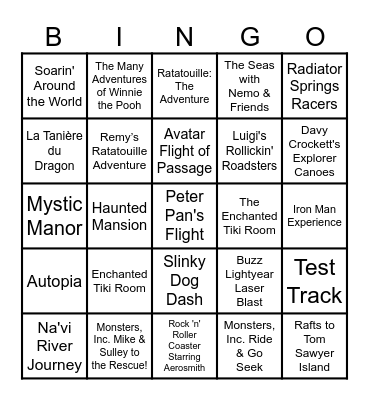 D-Tales Disney Attractions Bingo Card