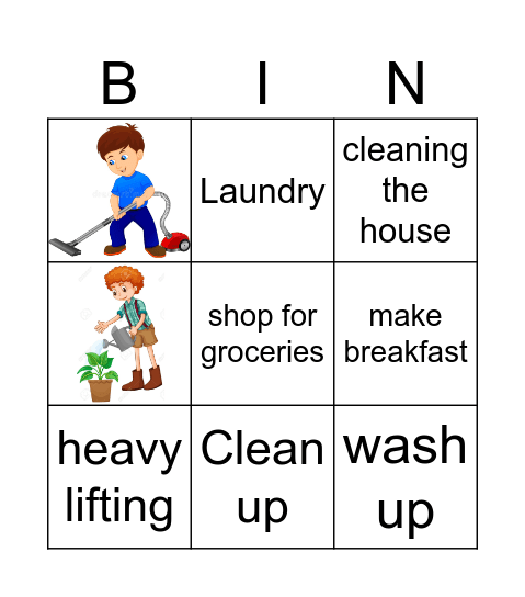 Household Chores Bingo Card