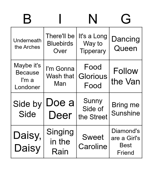 Musical Bingo Card