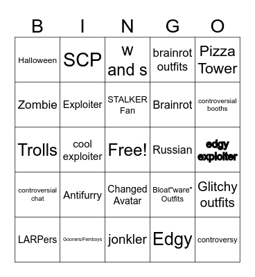 Roblox RMA (Rate My Avatar) Bingo Card