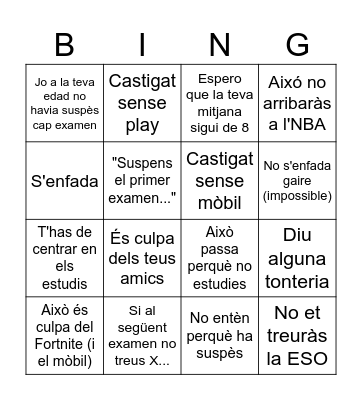 Reacció Bingo Card