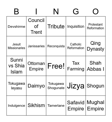 Unit #3 Land-Based Empires Bingo Card