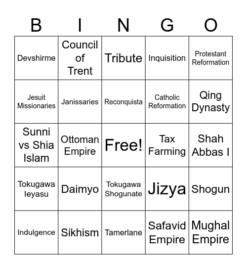 Unit #3 Land-Based Empires Bingo Card