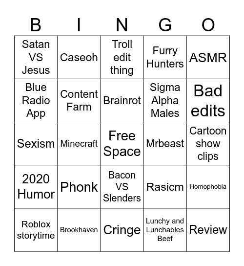 YT shorts Bingo Card