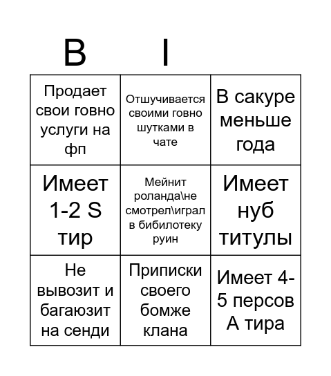 Бомже бинго sakura stand Owner:FogiAlon Bingo Card