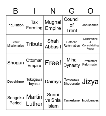 Unit #3 Land-Based Empires Bingo Card