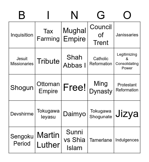 Unit #3 Land-Based Empires Bingo Card