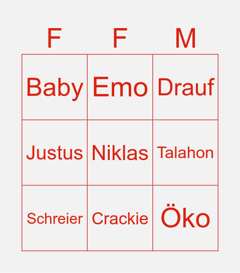 FFM Bingo Card