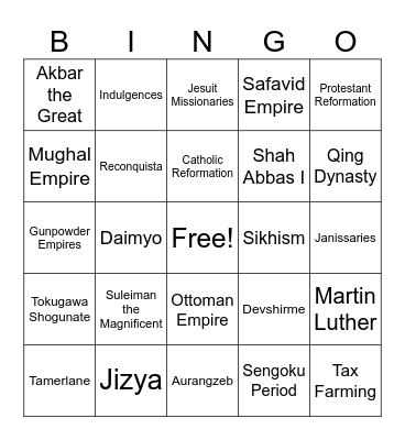 Unit #3 Land-Based Empires Bingo Card