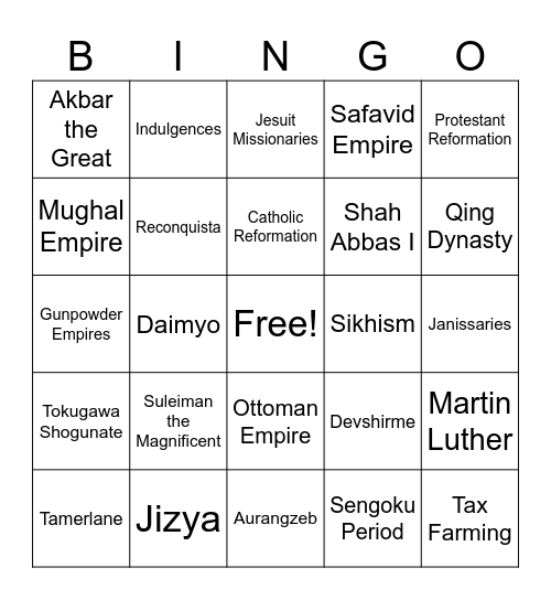 Unit #3 Land-Based Empires Bingo Card