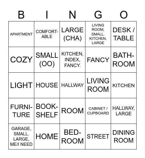 ASL 2: UNIT 2: TOPIC 1: DESCRIBING HOMES VOC Bingo Card