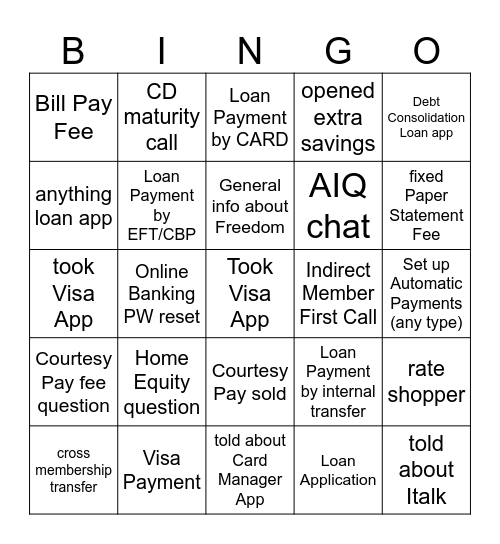 Call Bingo Card