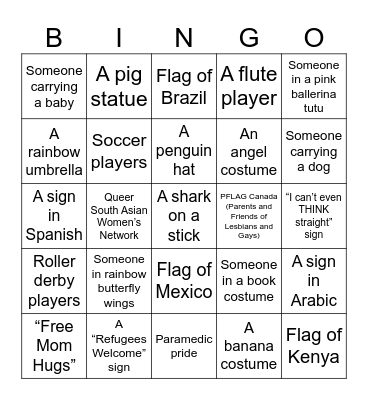 Toronto Pride Bingo Card