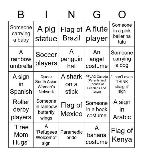 Toronto Pride Bingo Card