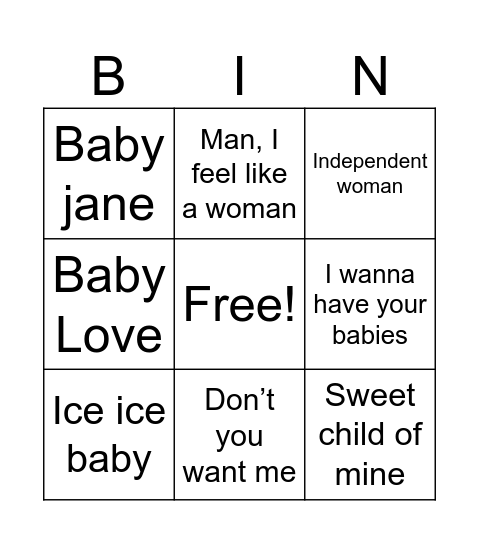 Baby Bingo Card